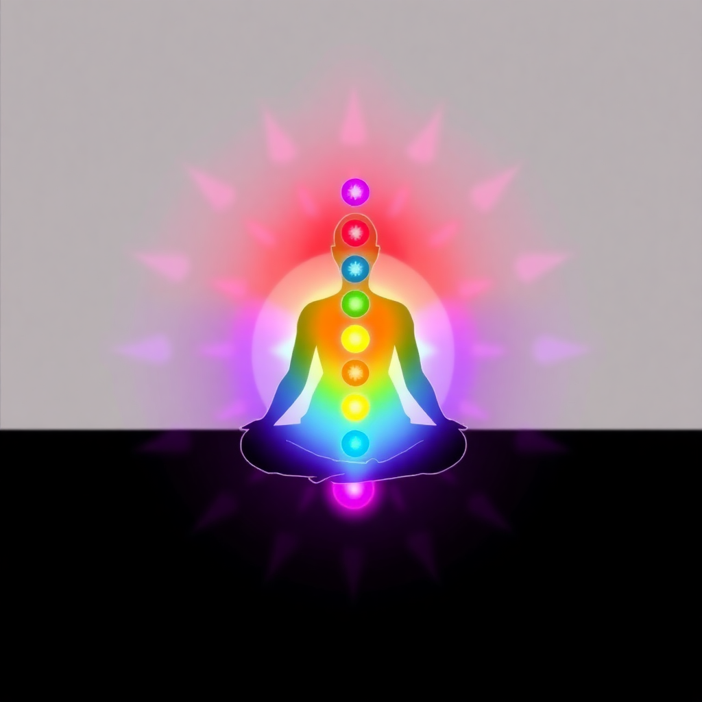 Seven chakra activation workshop, all seven chakras glowing, rainbow chakra colors, comprehensive chakra healing, spiritual energy workshop
